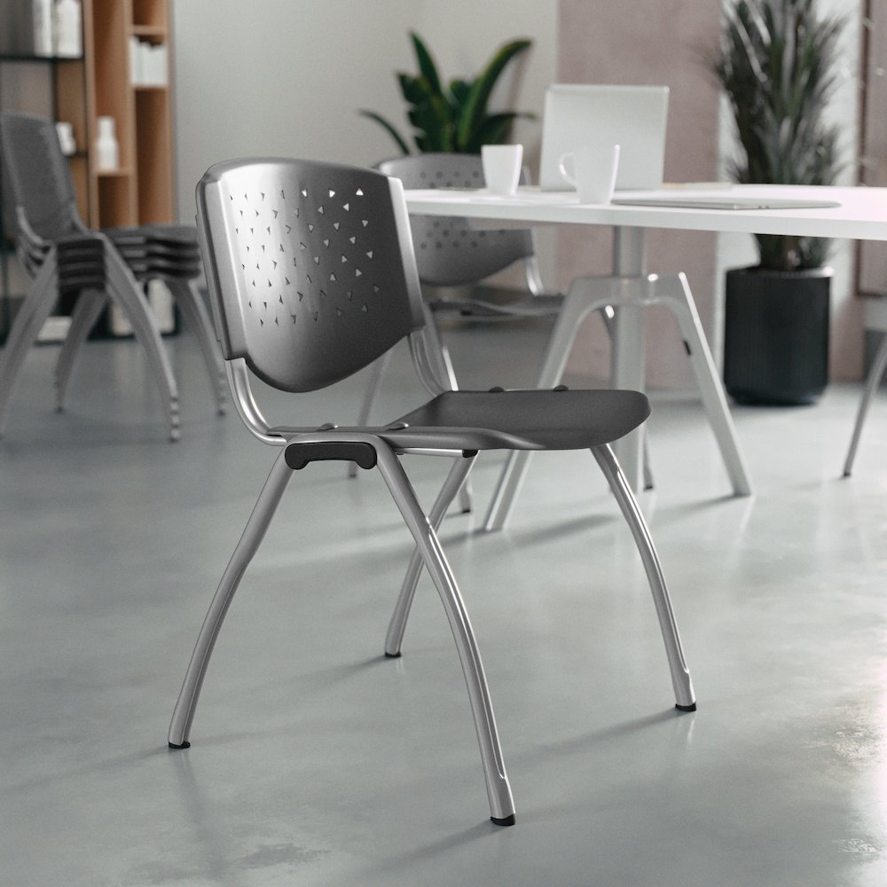 880 lb. Capacity Gray Plastic Stack Chair with Titanium Gray Powder Coated Frame. Picture 2