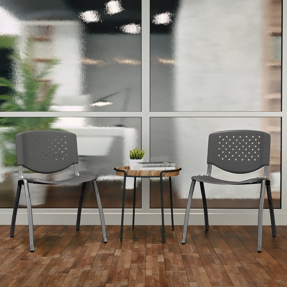 880 lb. Capacity Gray Plastic Stack Chair with Titanium Gray Powder Coated Frame. Picture 8