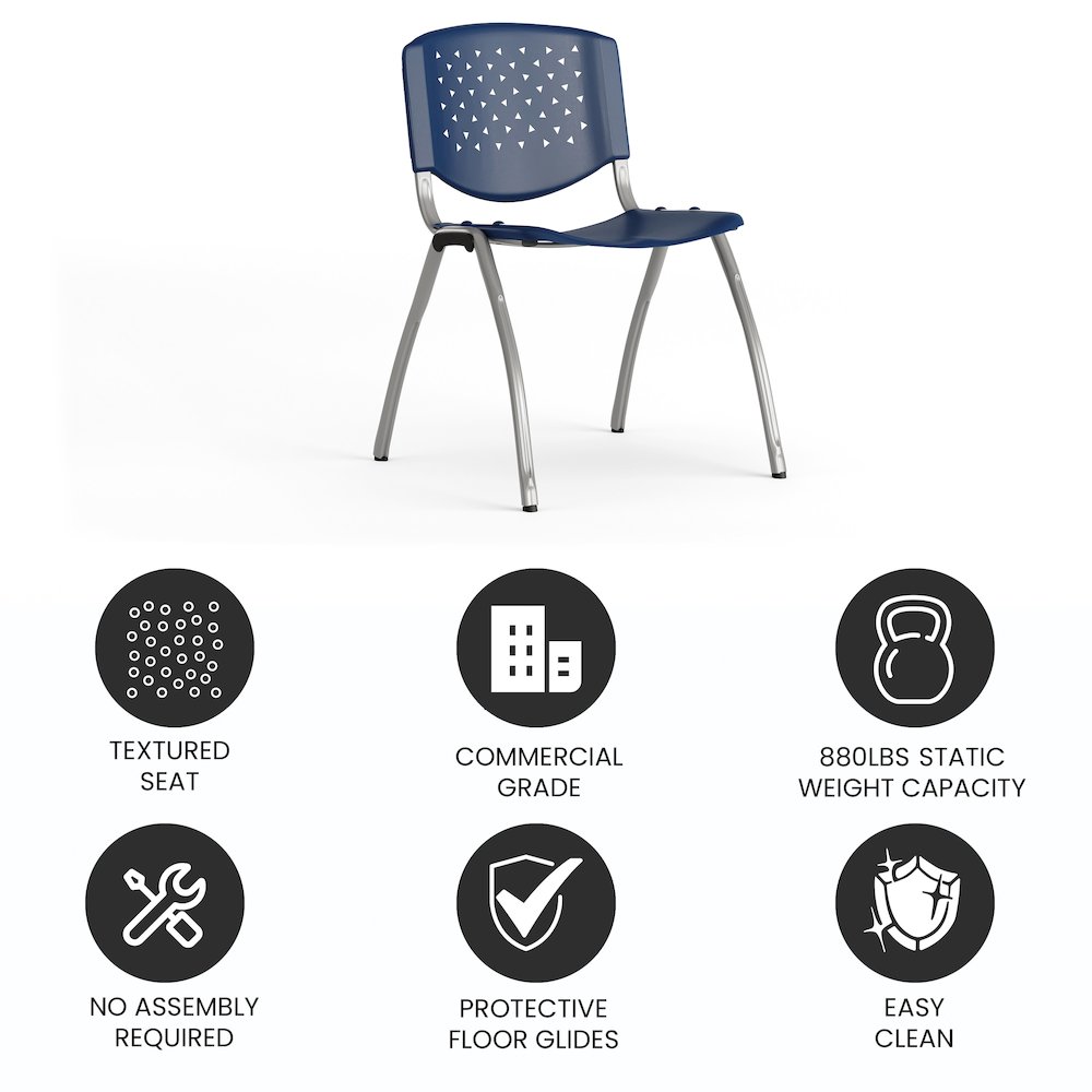 880 lb. Capacity Navy Plastic Stack Chair with Titanium Gray Powder Coated Frame. Picture 5