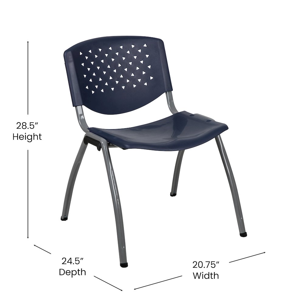 880 lb. Capacity Navy Plastic Stack Chair with Titanium Gray Powder Coated Frame. Picture 6