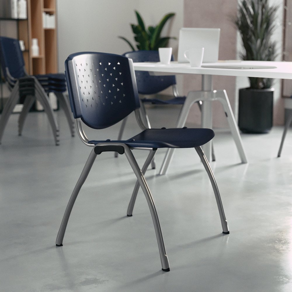 880 lb. Capacity Navy Plastic Stack Chair with Titanium Gray Powder Coated Frame. Picture 2