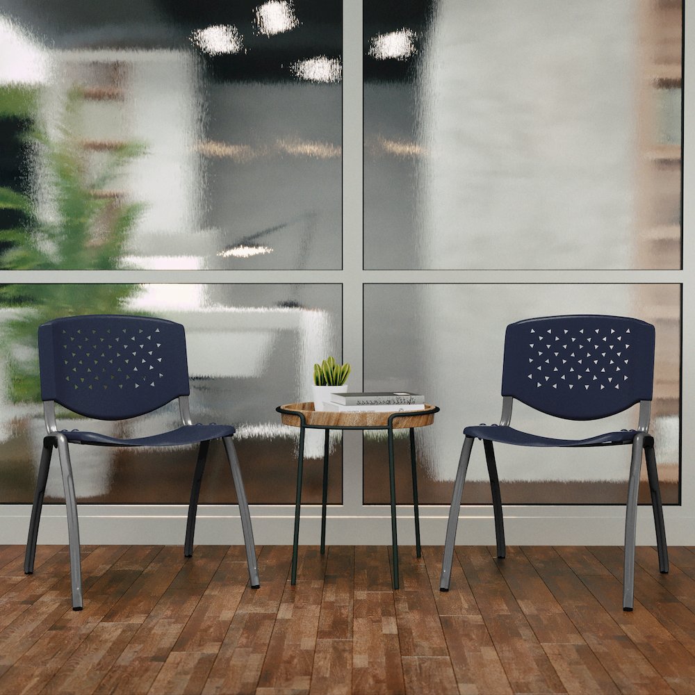 880 lb. Capacity Navy Plastic Stack Chair with Titanium Gray Powder Coated Frame. Picture 8
