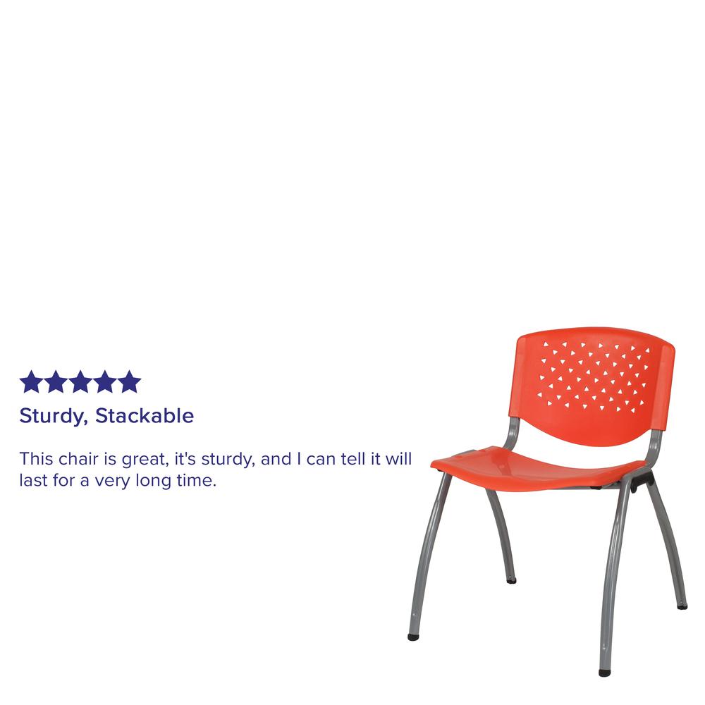 880 lb. Capacity Orange Plastic Stack Chair with Titanium Gray Powder Coated Frame. Picture 7