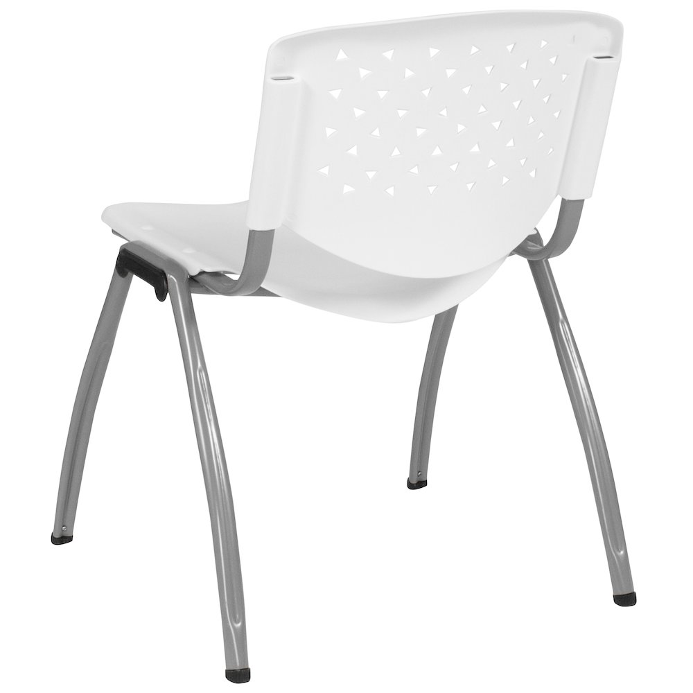 White Plastic Stack Chair with Titanium Gray Powder Coated Frame. Picture 9