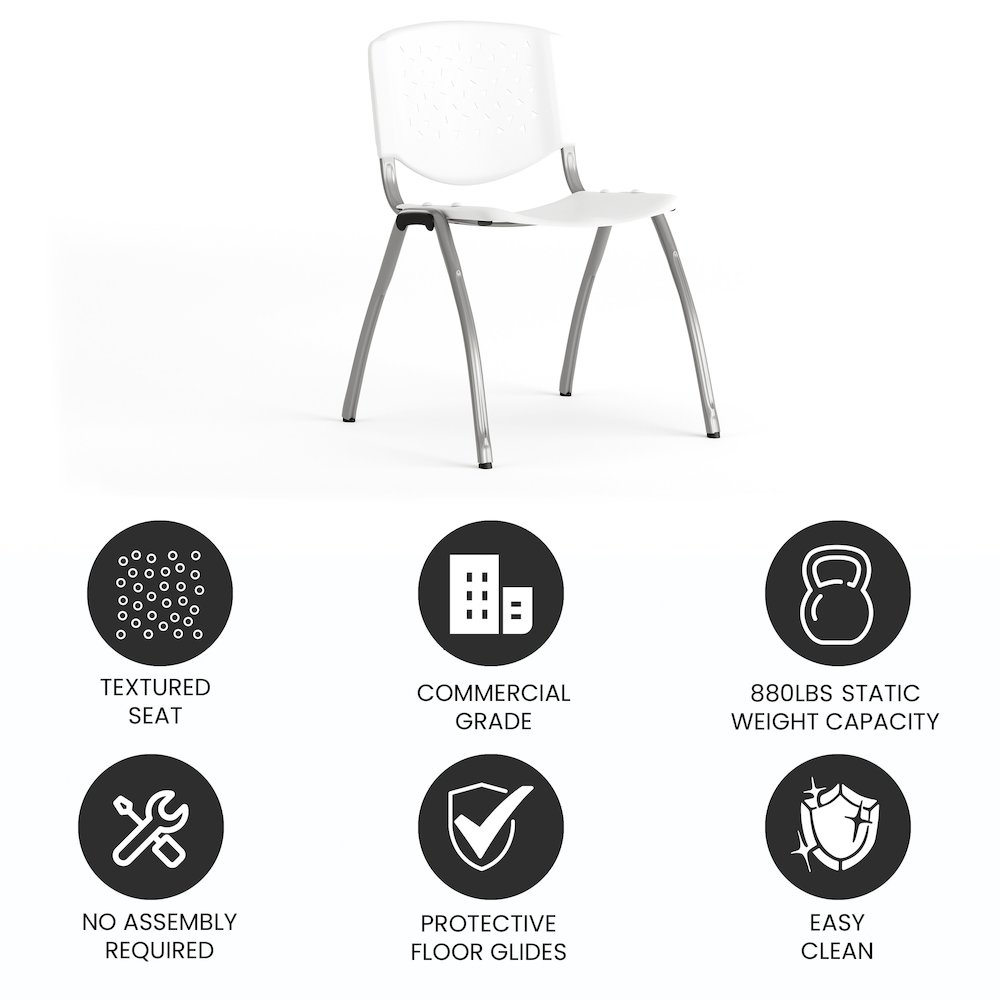 White Plastic Stack Chair with Titanium Gray Powder Coated Frame. Picture 5
