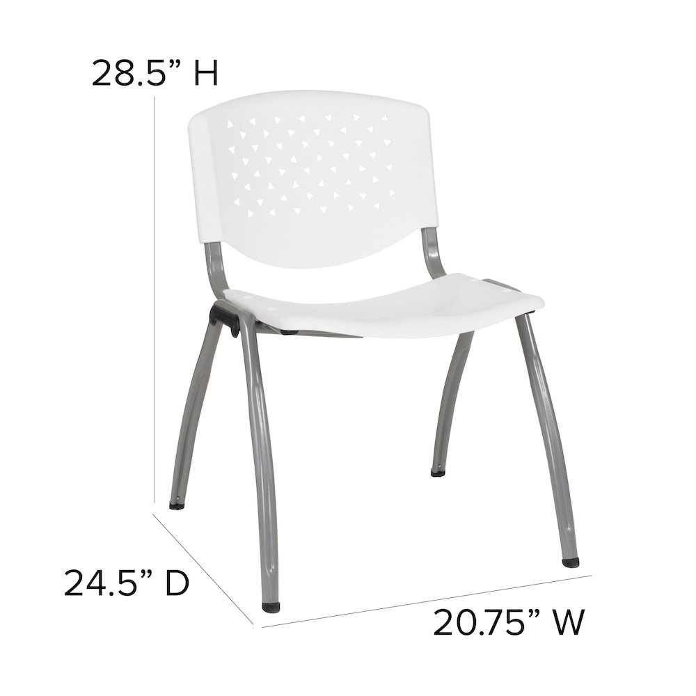 White Plastic Stack Chair with Titanium Gray Powder Coated Frame. Picture 6