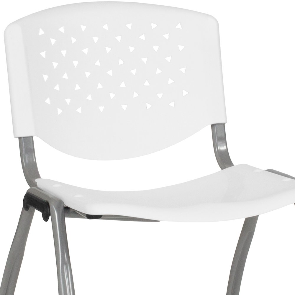 White Plastic Stack Chair with Titanium Gray Powder Coated Frame. Picture 10