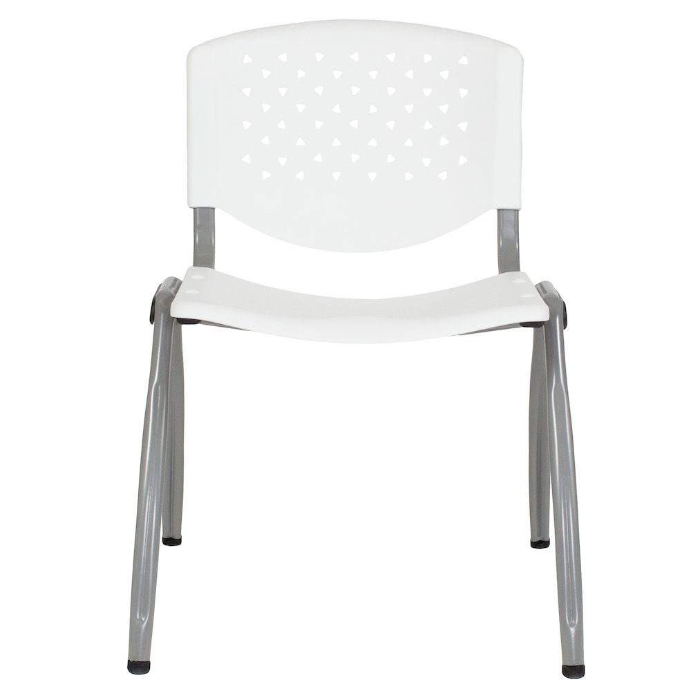 White Plastic Stack Chair with Titanium Gray Powder Coated Frame. Picture 12