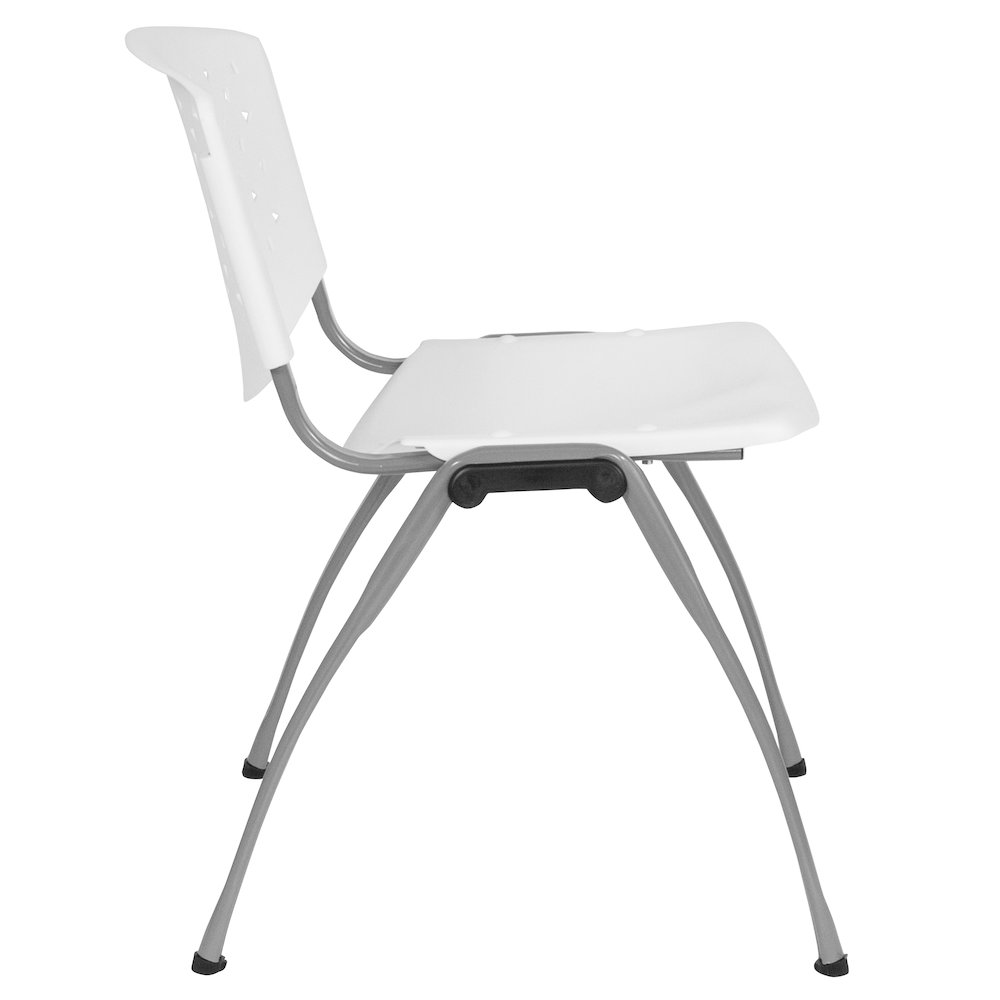 White Plastic Stack Chair with Titanium Gray Powder Coated Frame. Picture 11