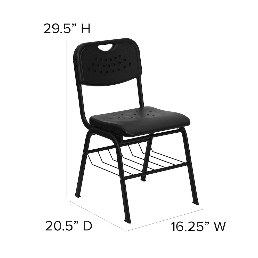 880 lb. Capacity Black Plastic Chair with Black Frame and Book Basket. Picture 5