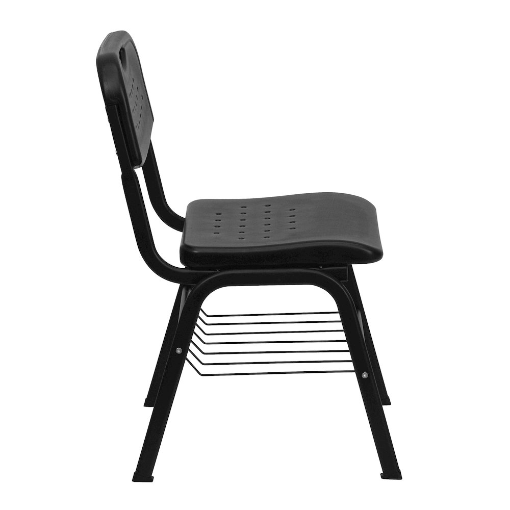 880 lb. Capacity Black Plastic Chair with Black Frame and Book Basket. Picture 8