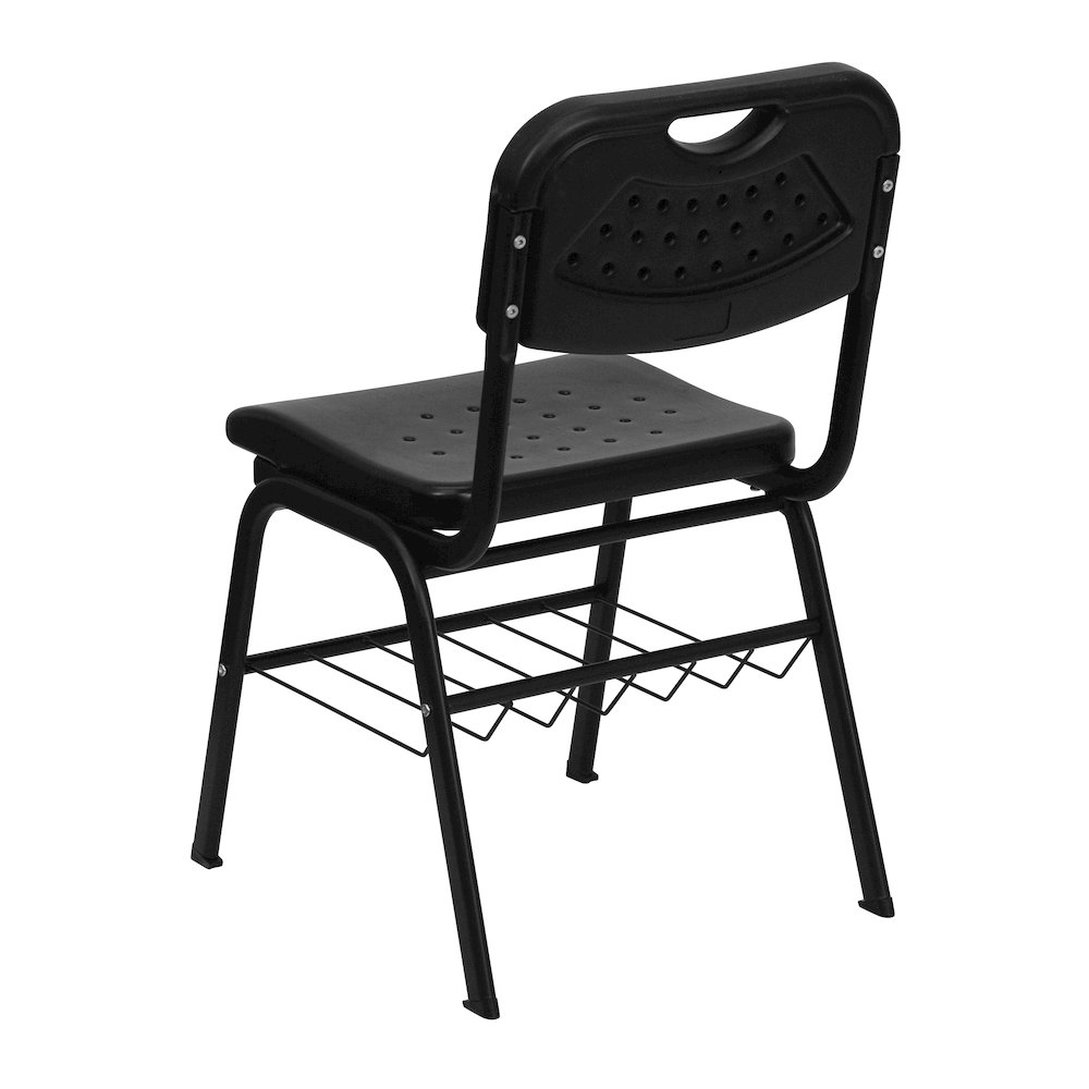 880 lb. Capacity Black Plastic Chair with Black Frame and Book Basket. Picture 6