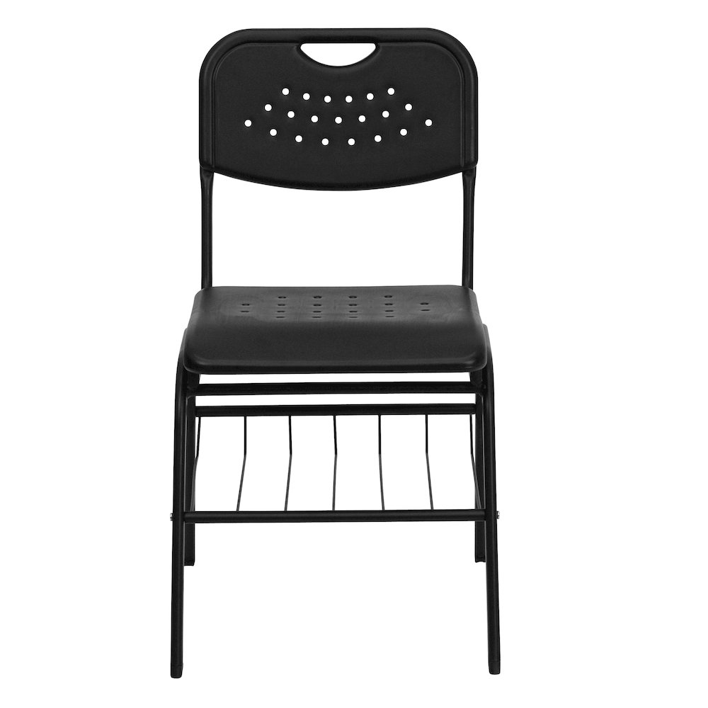 880 lb. Capacity Black Plastic Chair with Black Frame and Book Basket. Picture 9