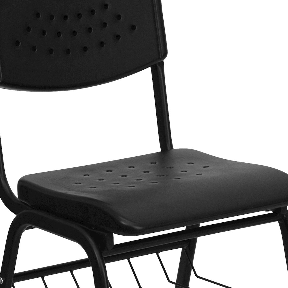 880 lb. Capacity Black Plastic Chair with Black Frame and Book Basket. Picture 7