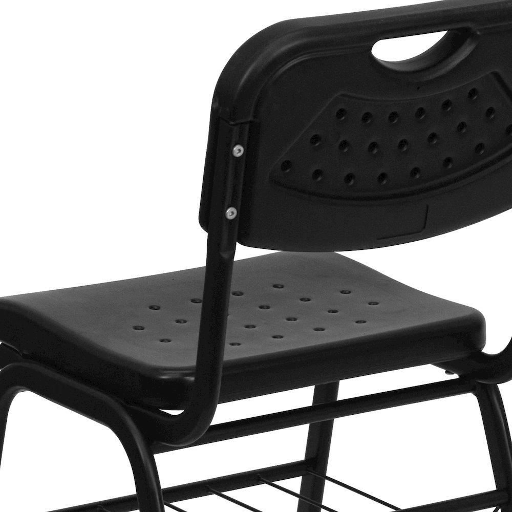880 lb. Capacity Black Plastic Chair with Black Frame and Book Basket. Picture 10