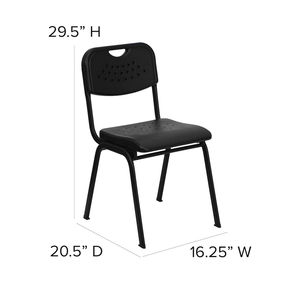 880 lb. Capacity Black Plastic Stack Chair with Open Back and Black Frame. Picture 6