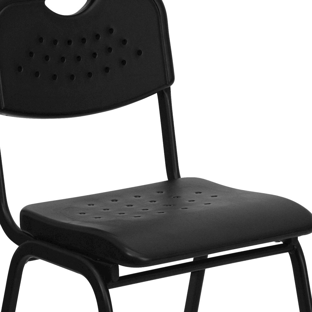 880 lb. Capacity Black Plastic Stack Chair with Open Back and Black Frame. Picture 8