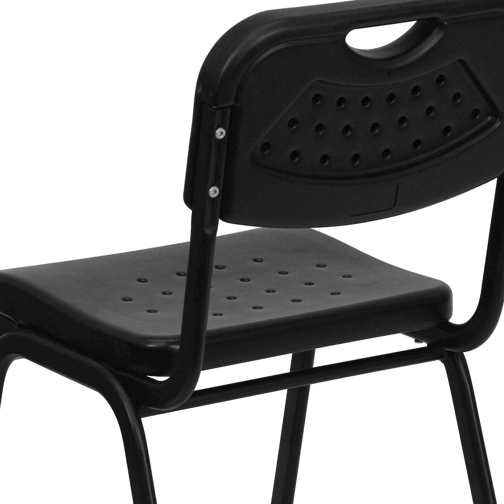 880 lb. Capacity Black Plastic Stack Chair with Open Back and Black Frame. Picture 11