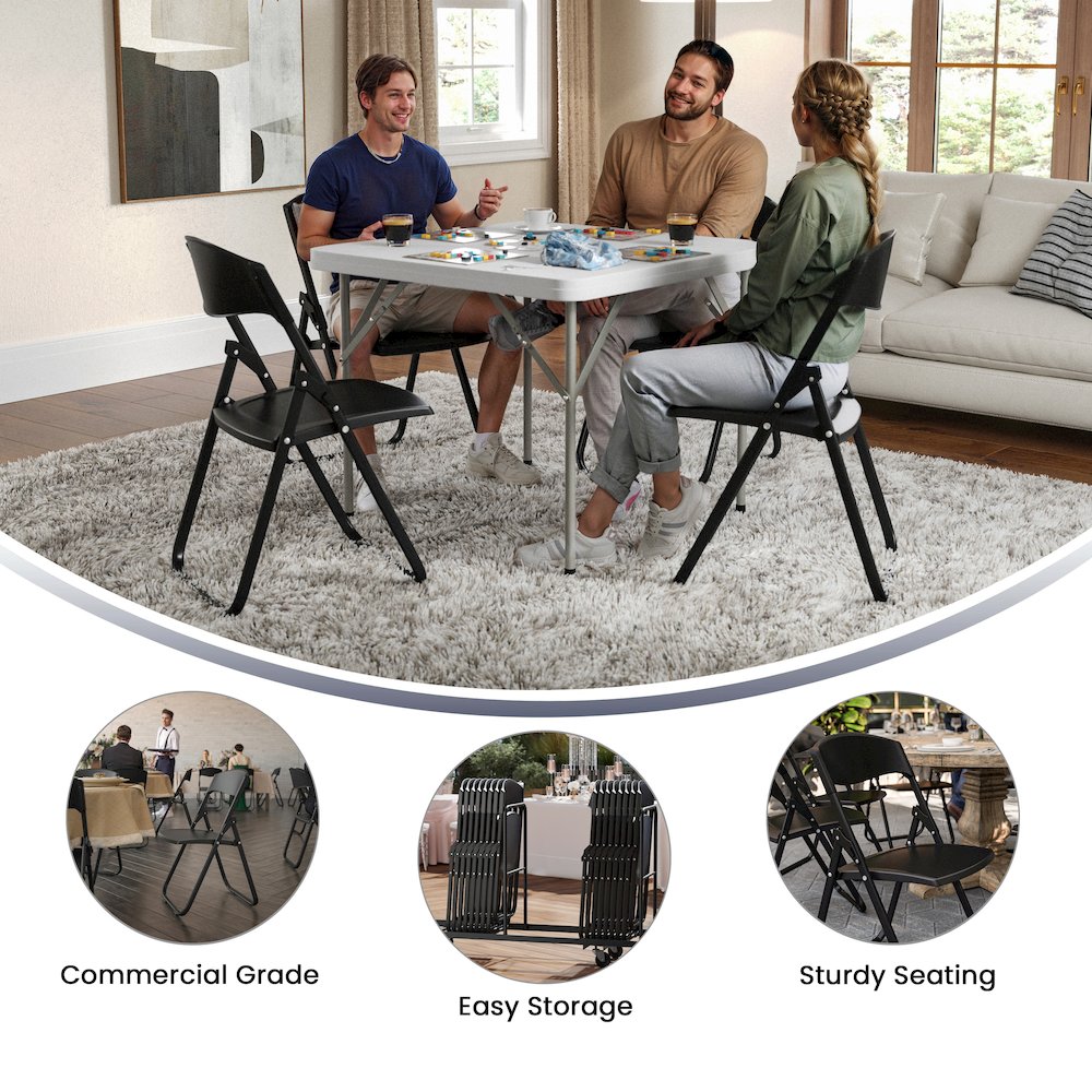 2 Pack 500 lb. Capacity Heavy Duty Black Plastic Folding Chair. Picture 6