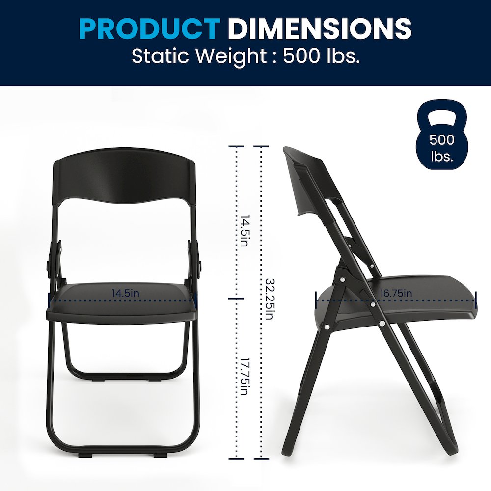 500 lb. Capacity Heavy Duty Black Plastic Folding Chair with Built-in Ganging Brackets. Picture 12