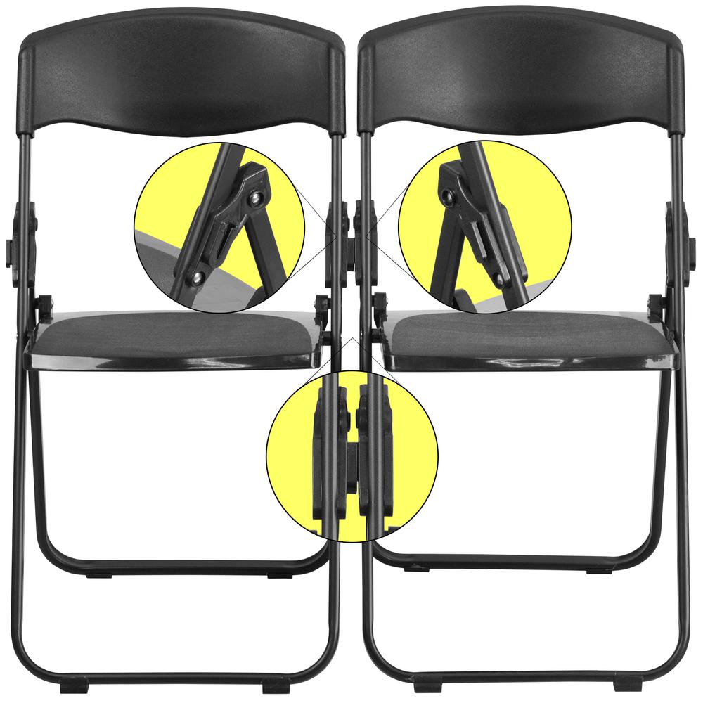 500 lb. Capacity Heavy Duty Black Plastic Folding Chair with Built-in Ganging Brackets. Picture 16