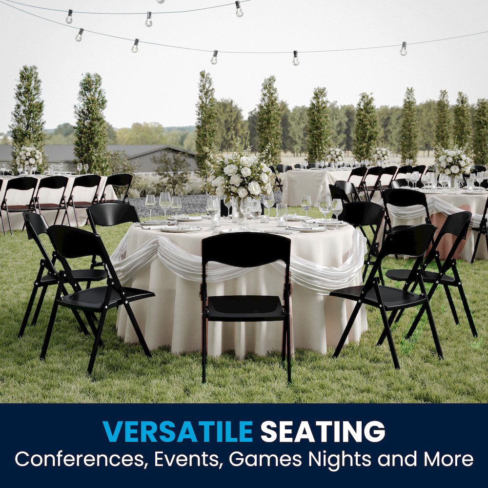 500 lb. Capacity Heavy Duty Black Plastic Folding Chair with Built-in Ganging Brackets. Picture 19