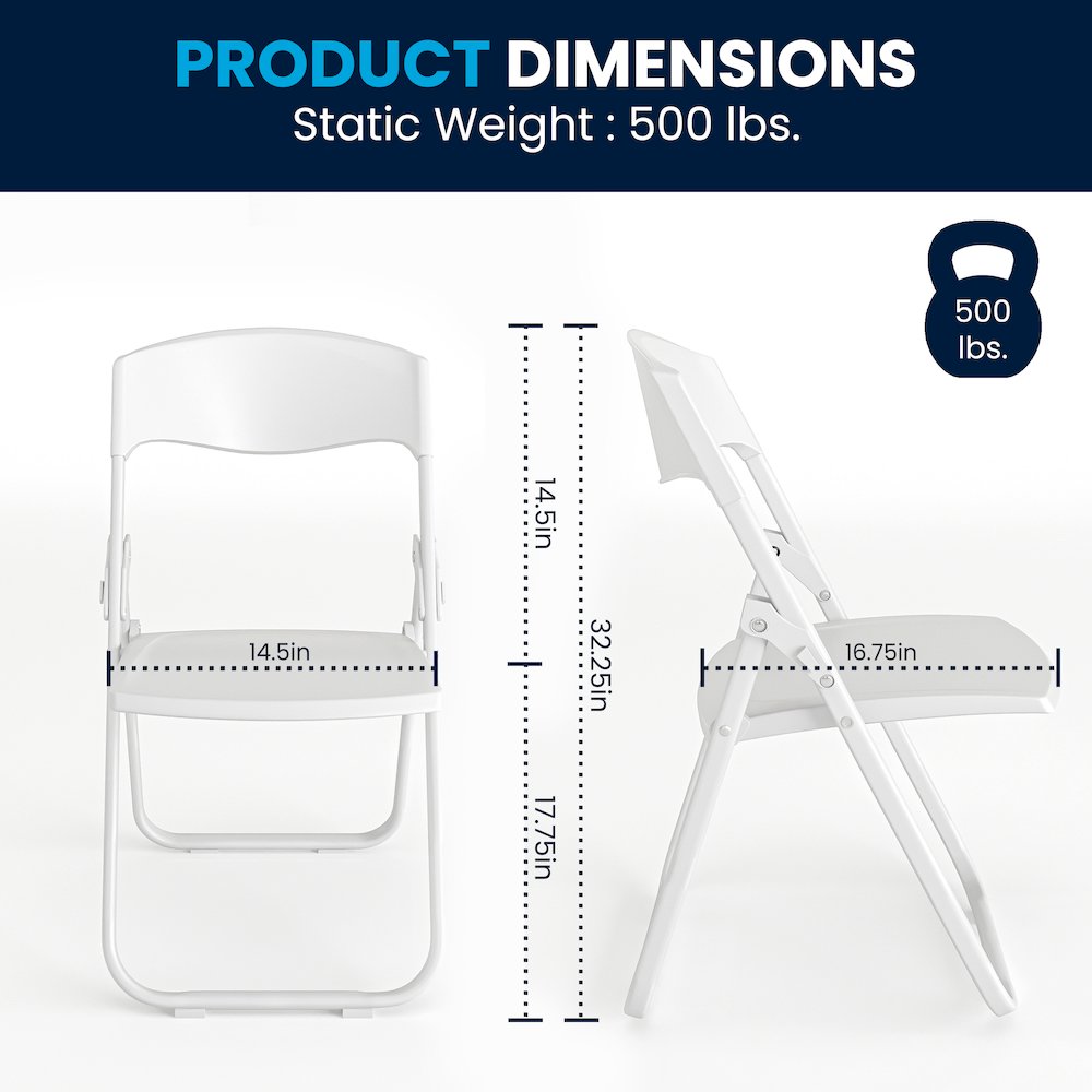 2 Pack 500 lb. Capacity Heavy Duty White Plastic Folding Chair. Picture 8