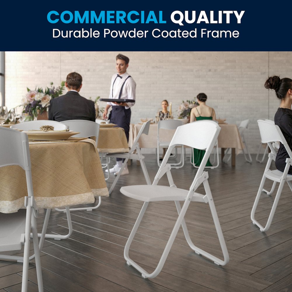 2 Pack 500 lb. Capacity Heavy Duty White Plastic Folding Chair. Picture 2