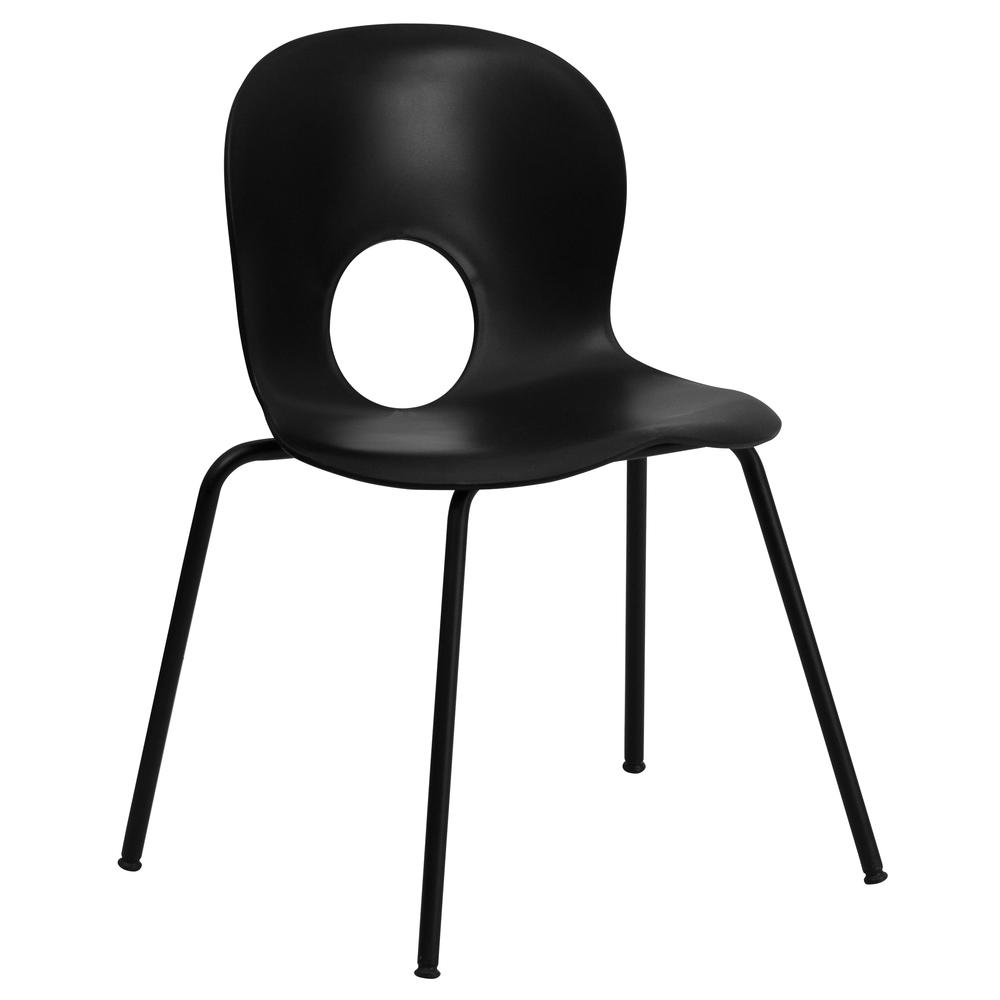 770 lb. Capacity Designer Black Plastic Stack Chair with Black Frame. Picture 1