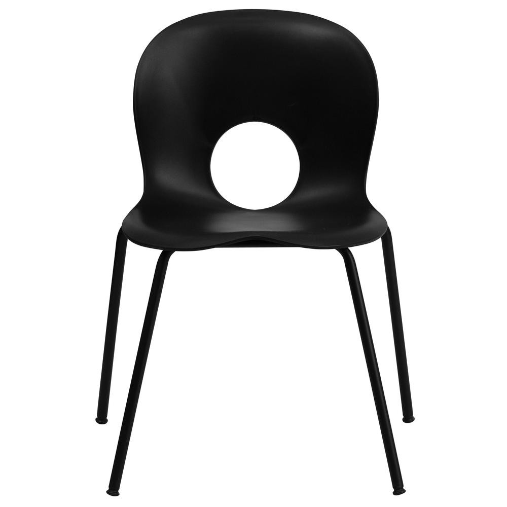 770 lb. Capacity Designer Black Plastic Stack Chair with Black Frame. Picture 4