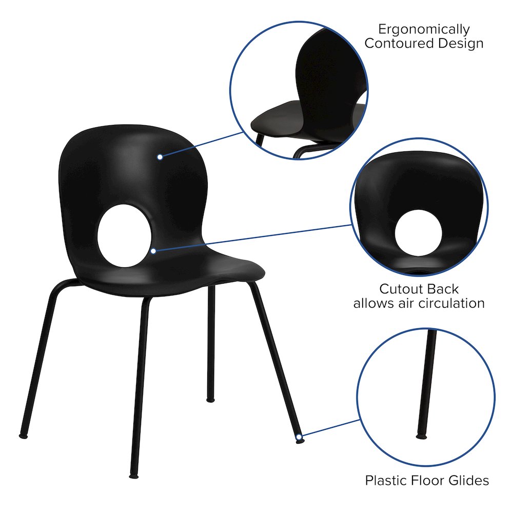 770 lb. Capacity Designer Black Plastic Stack Chair with Black Frame. Picture 5