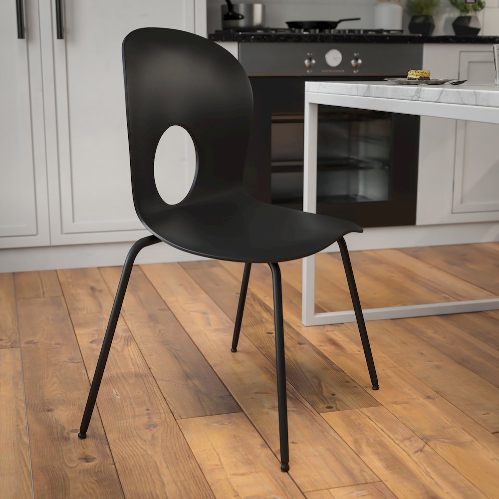 770 lb. Capacity Designer Black Plastic Stack Chair with Black Frame. Picture 2