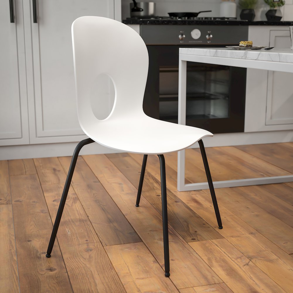 770 lb. Capacity Designer White Plastic Stack Chair with Black Frame. Picture 3