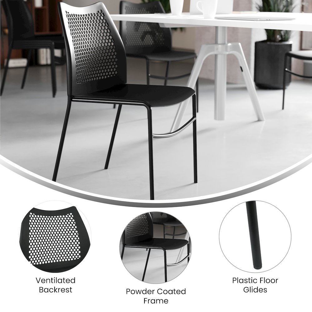 Black Stack Chair with Air-Vent Back, Non-Sled Base. Picture 2