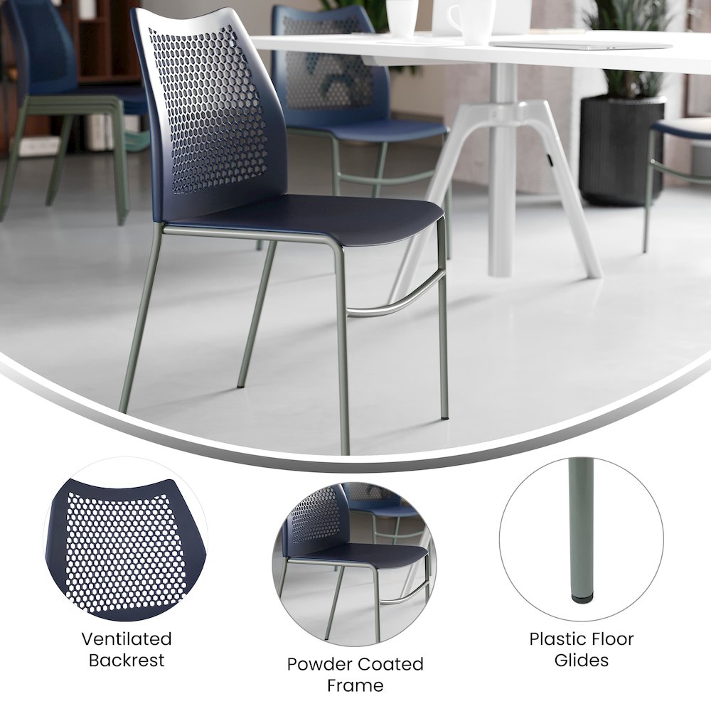 Navy Stack Chair with Air-Vent Back, Non-Sled Base. Picture 2