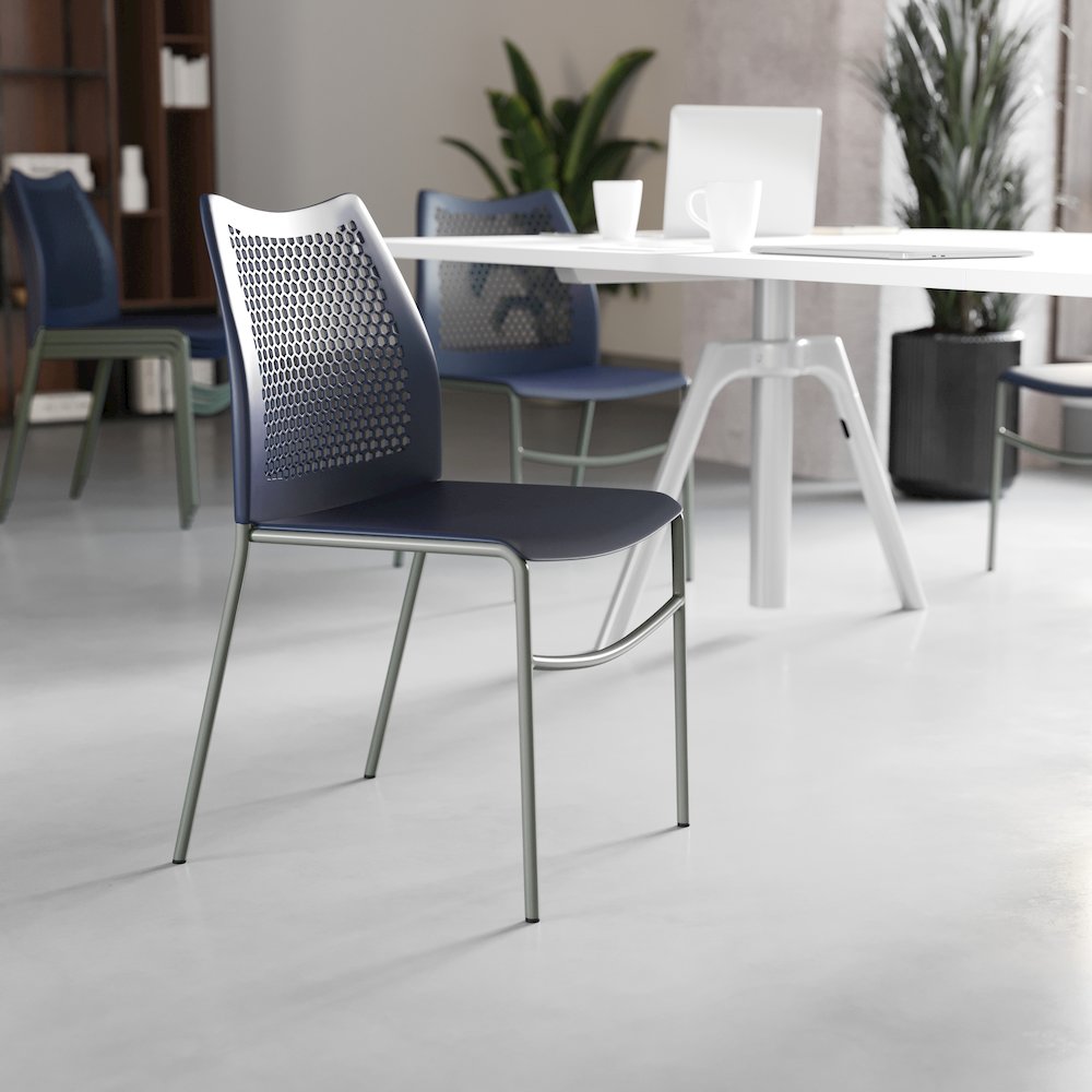 Navy Stack Chair with Air-Vent Back, Non-Sled Base. Picture 3