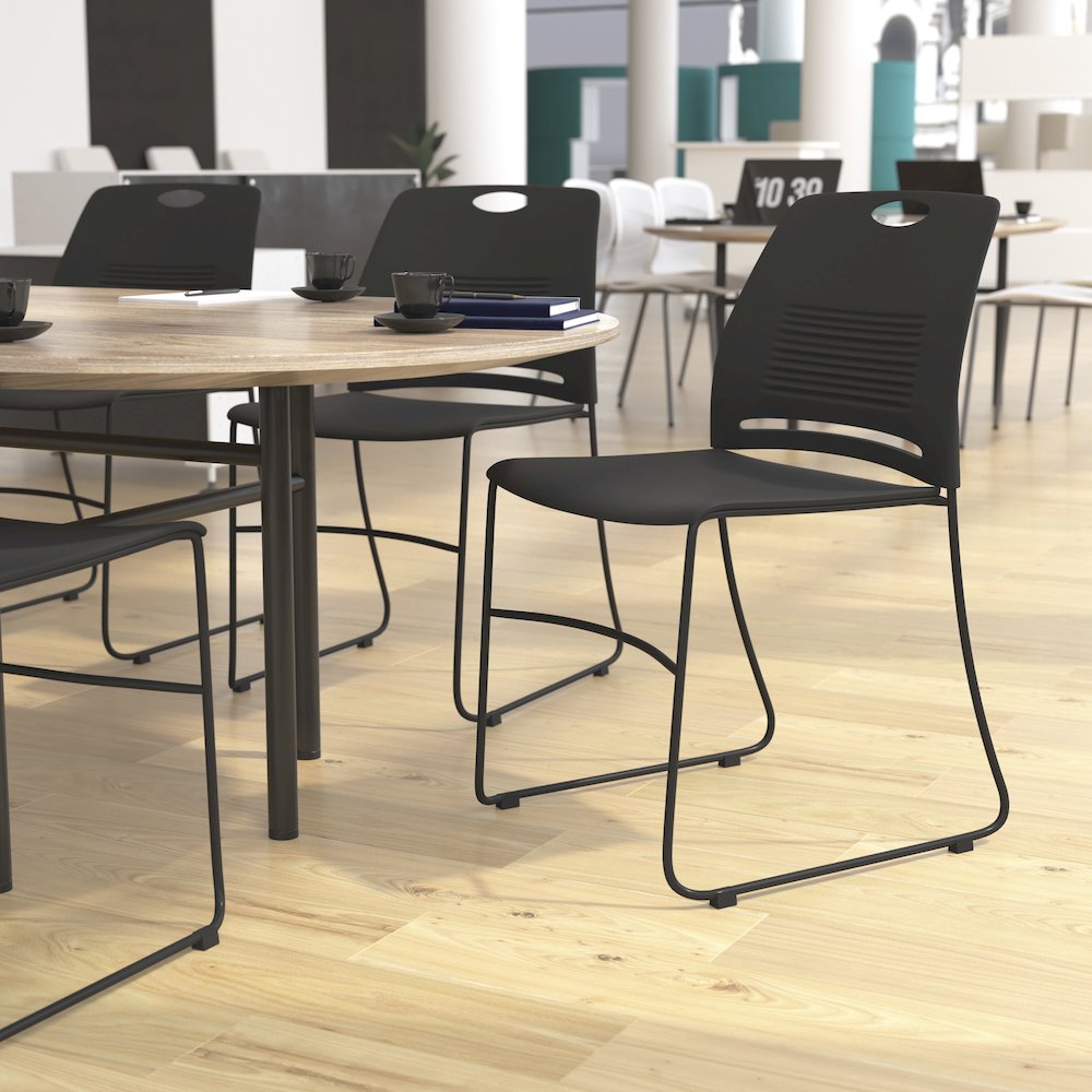 Modern Commercial Grade Contoured Stack Chair with Sled Base. Picture 2