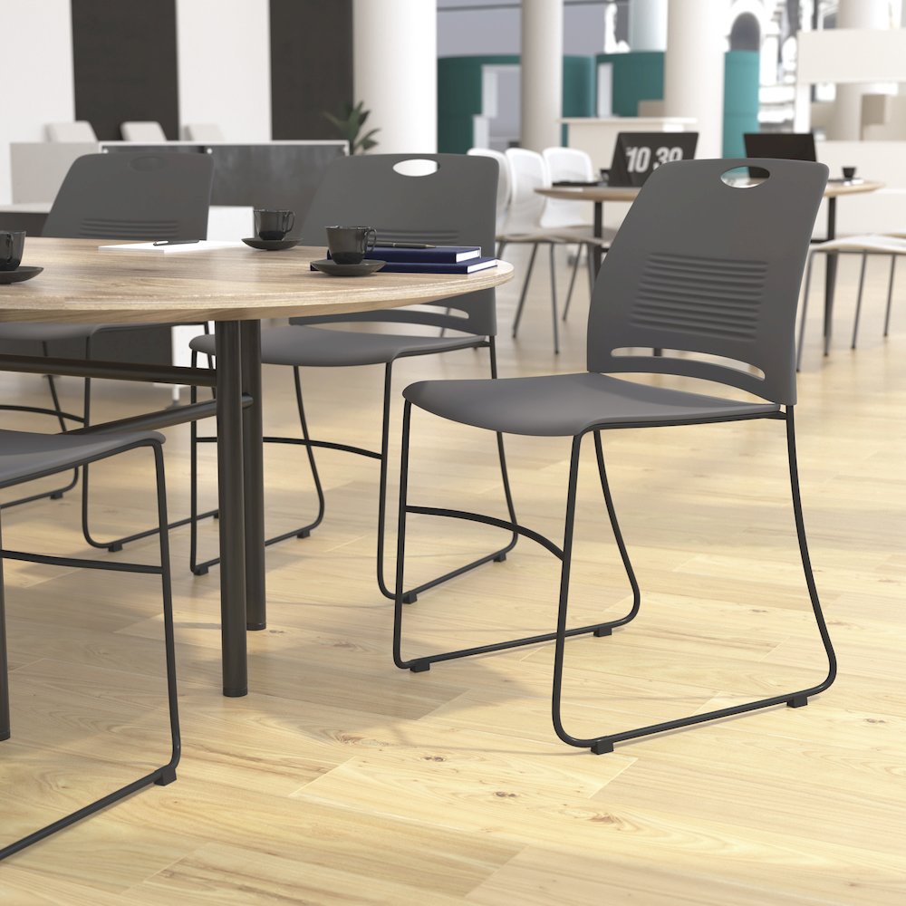Modern Commercial Grade Contoured Stack Chair with Sled Base. Picture 2