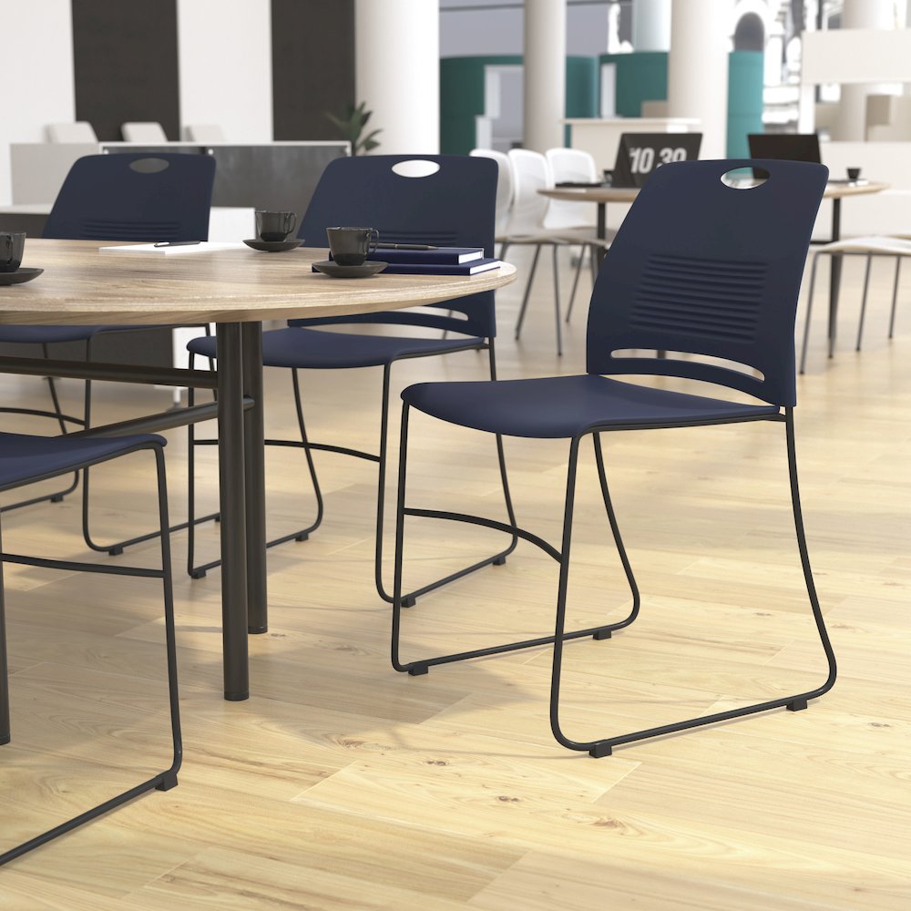 Modern Commercial Grade Contoured Stack Chair with Sled Base. Picture 2