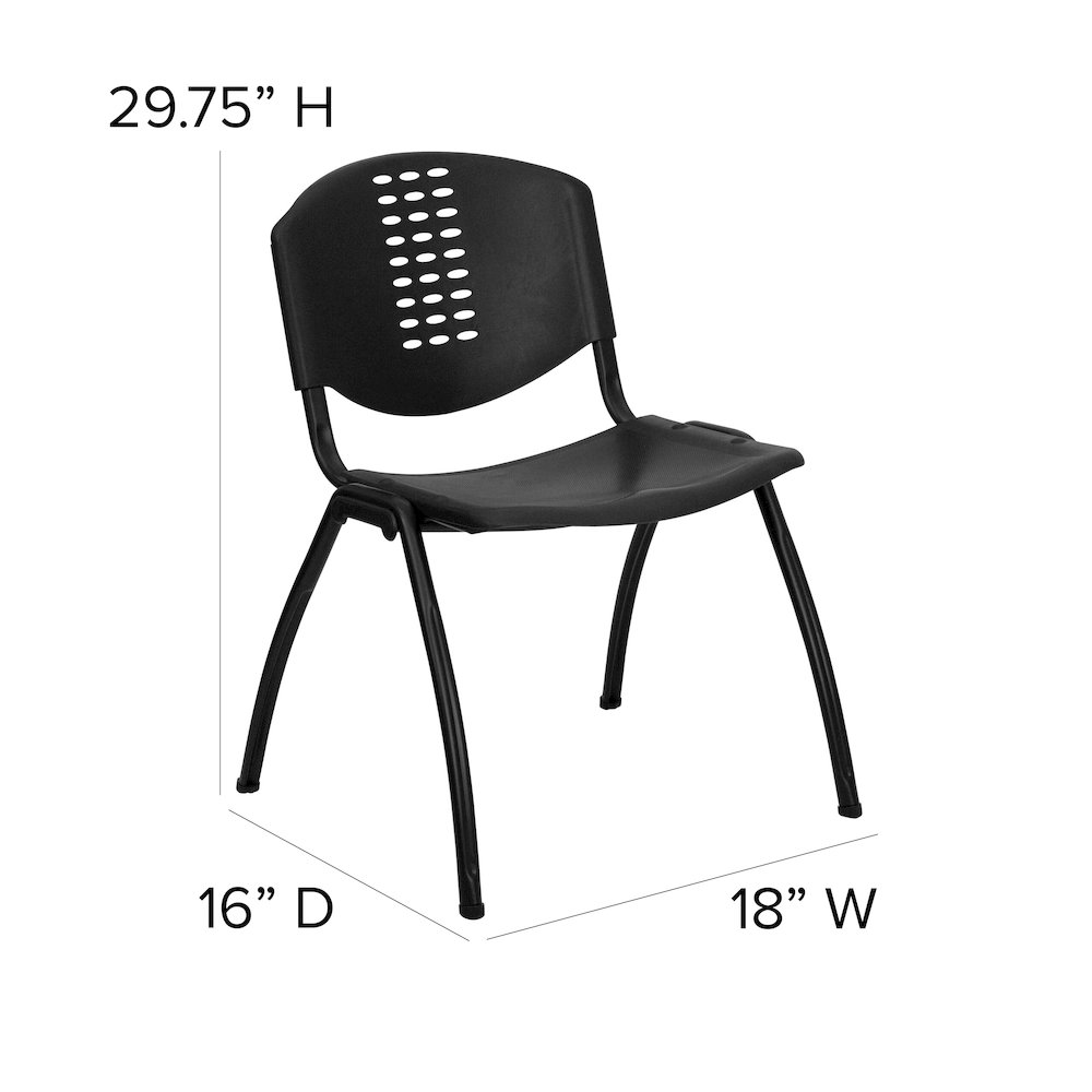 880 lb. Capacity Black Plastic Stack Chair with Oval Cutout Back and Black Frame. Picture 6