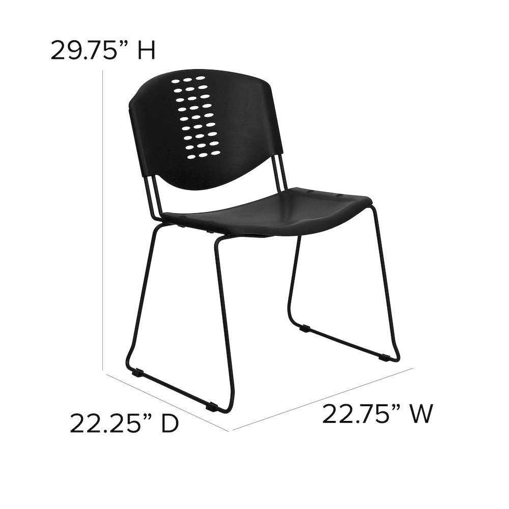 400 lb. Capacity Black Plastic Stack Chair with Black Frame. Picture 6