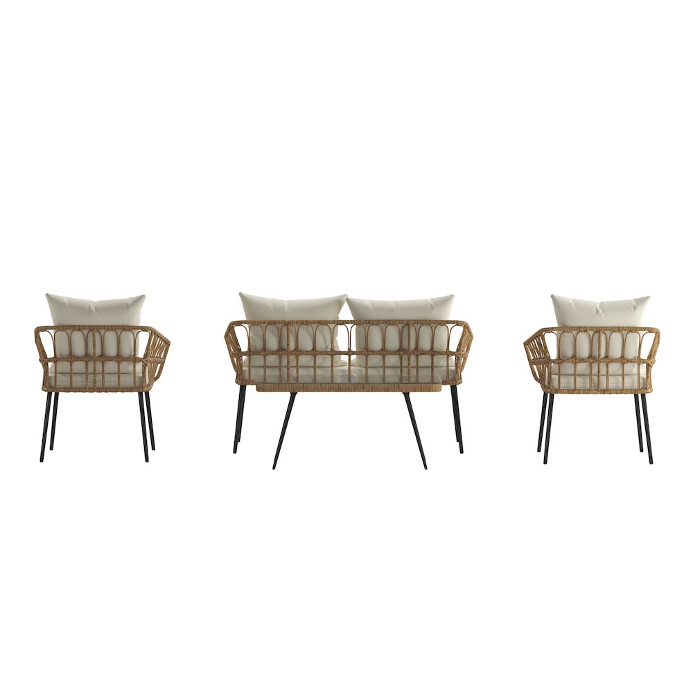 4 Piece Rope Patio Conversation Set with Coffee Table and Cushions, Natural. Picture 10