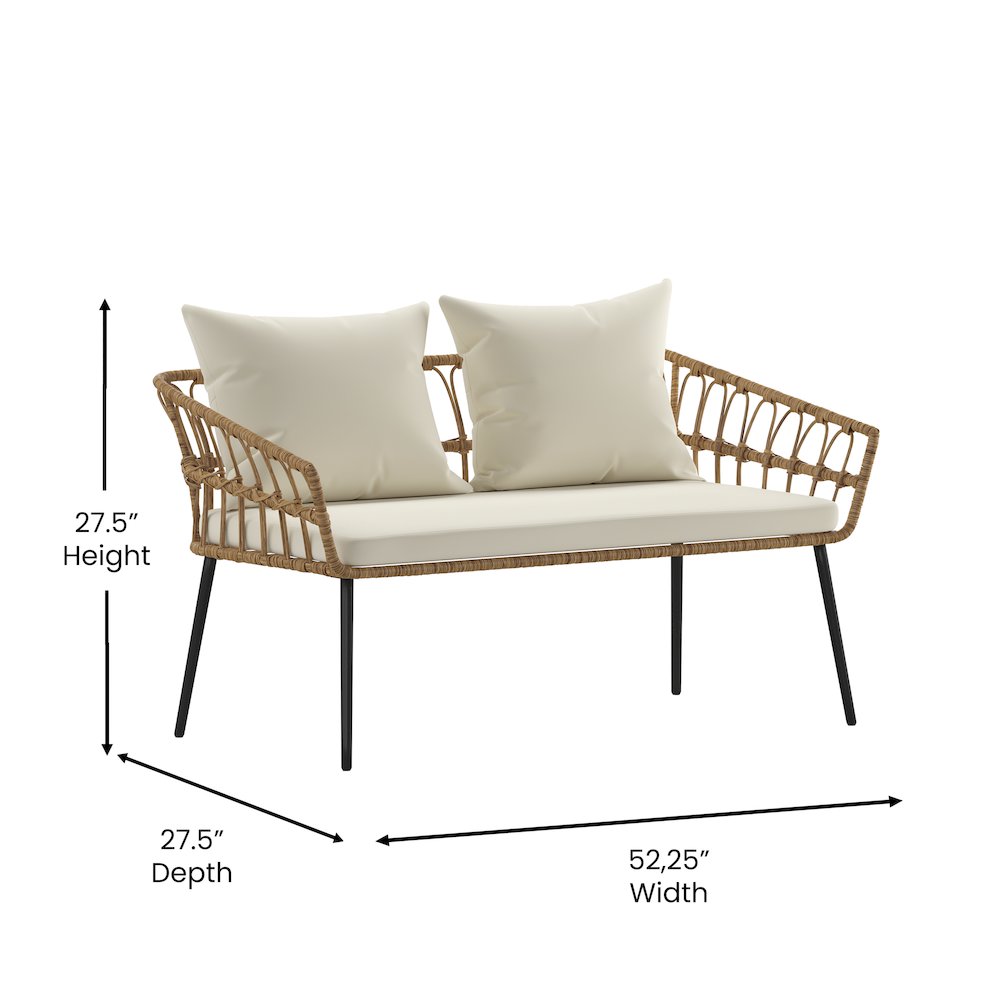 4 Piece Rope Patio Conversation Set with Coffee Table and Cushions, Natural. Picture 5