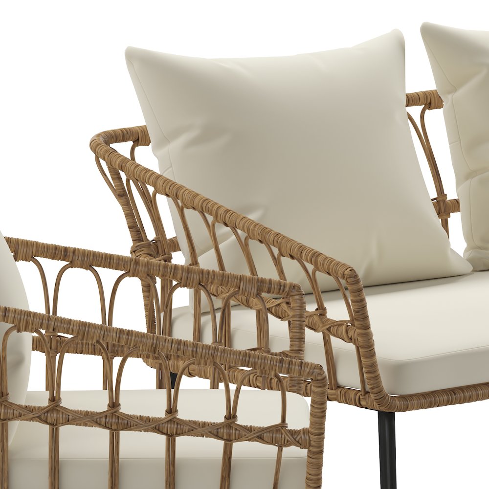 4 Piece Rope Patio Conversation Set with Coffee Table and Cushions, Natural. Picture 11