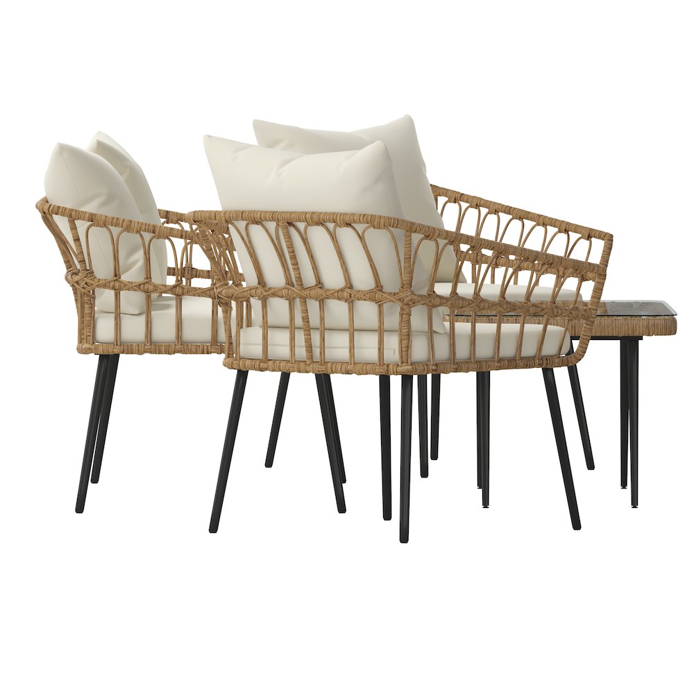 4 Piece Rope Patio Conversation Set with Coffee Table and Cushions, Natural. Picture 12