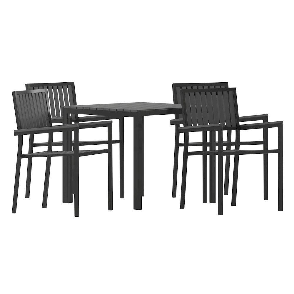 5 Piece Table and Chairs with Black Poly Resin Slatted Backs and Seats. Picture 1