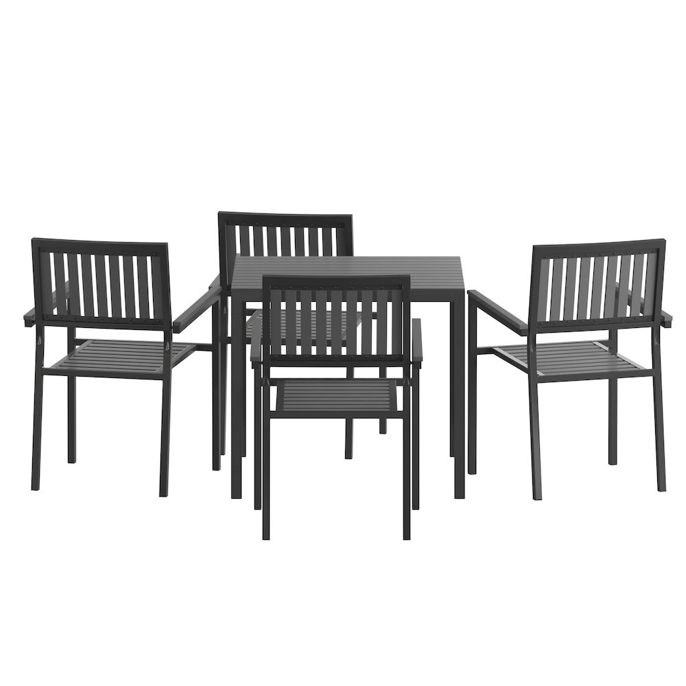 5 Piece Table and Chairs with Black Poly Resin Slatted Backs and Seats. Picture 9