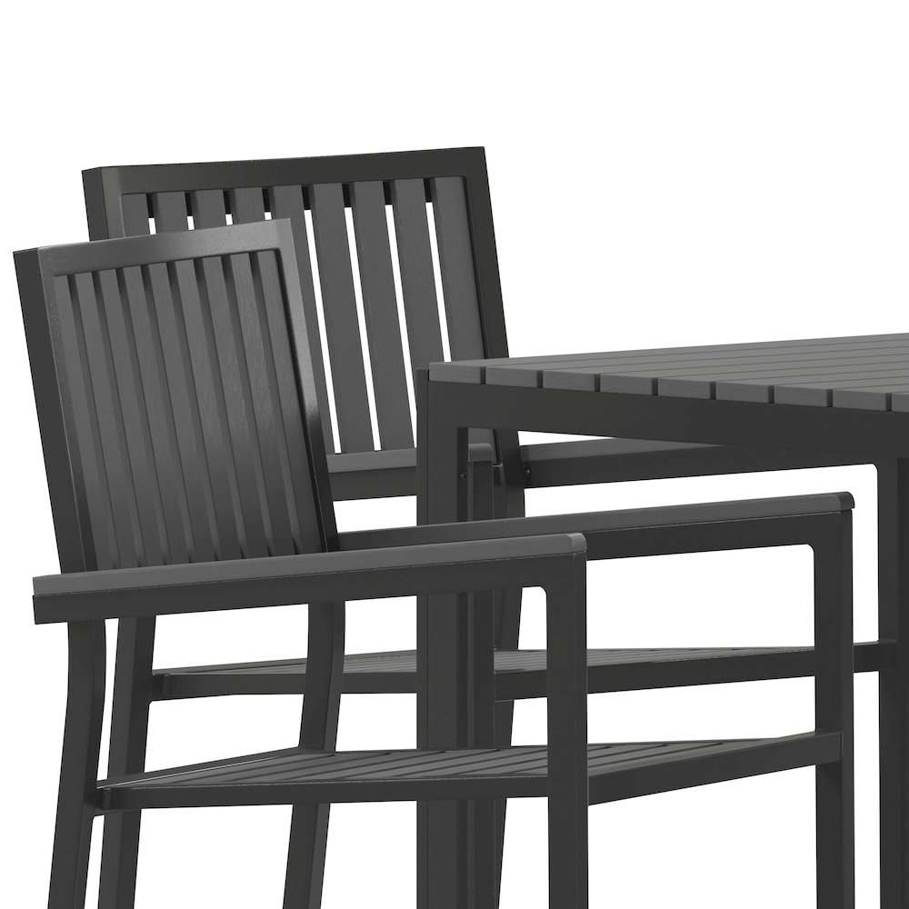 5 Piece Table and Chairs with Black Poly Resin Slatted Backs and Seats. Picture 10