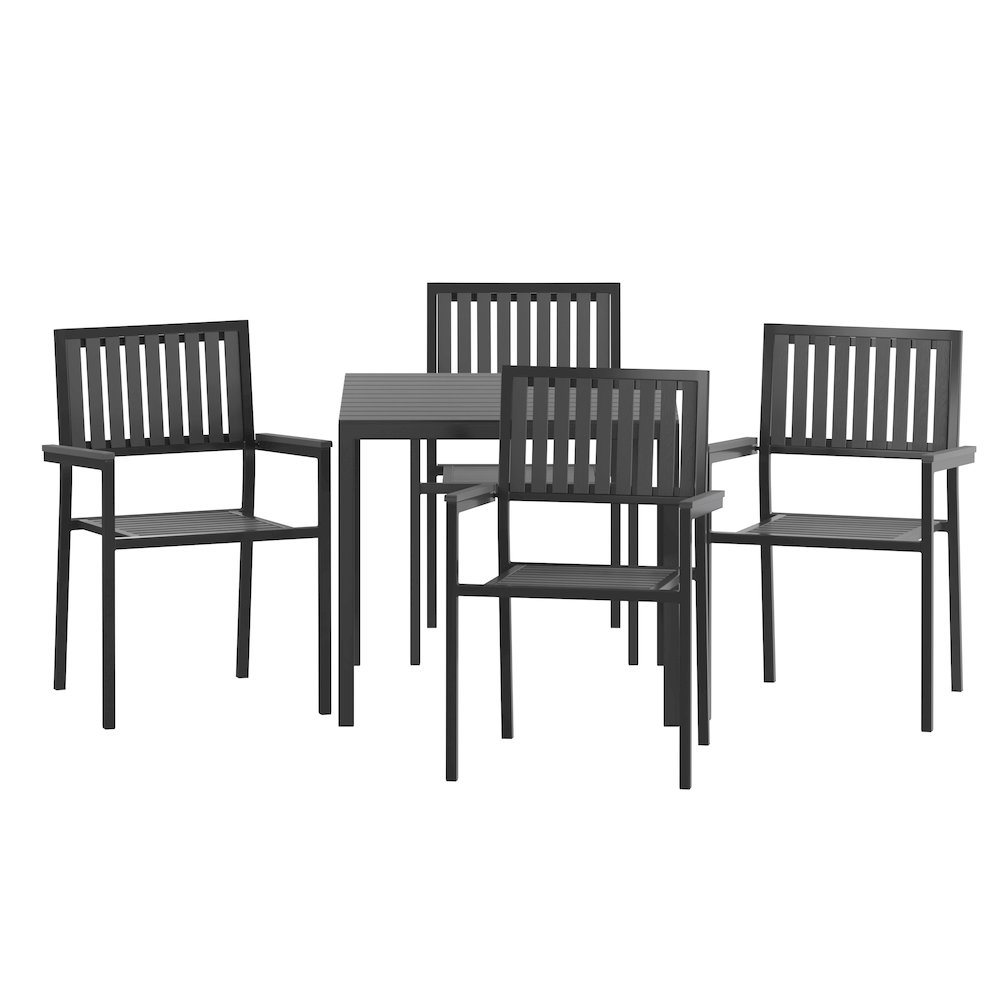 5 Piece Table and Chairs with Black Poly Resin Slatted Backs and Seats. Picture 12