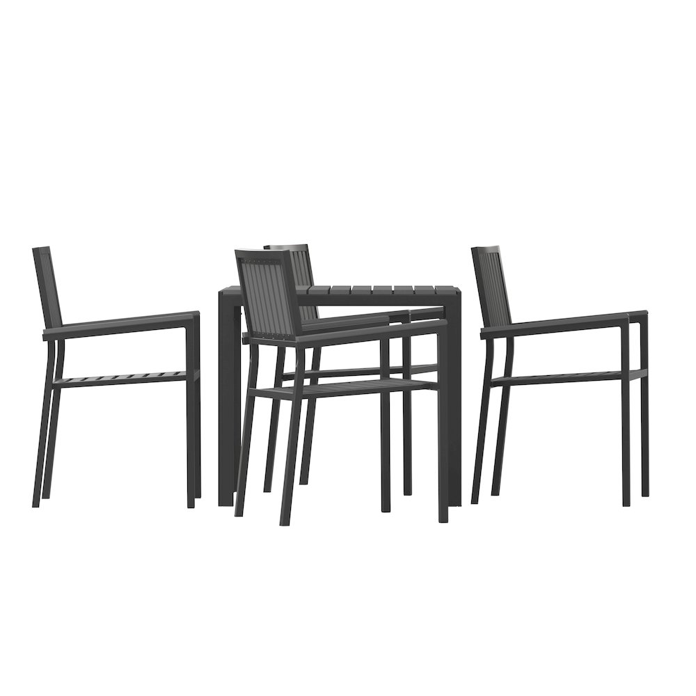 5 Piece Table and Chairs with Black Poly Resin Slatted Backs and Seats. Picture 11